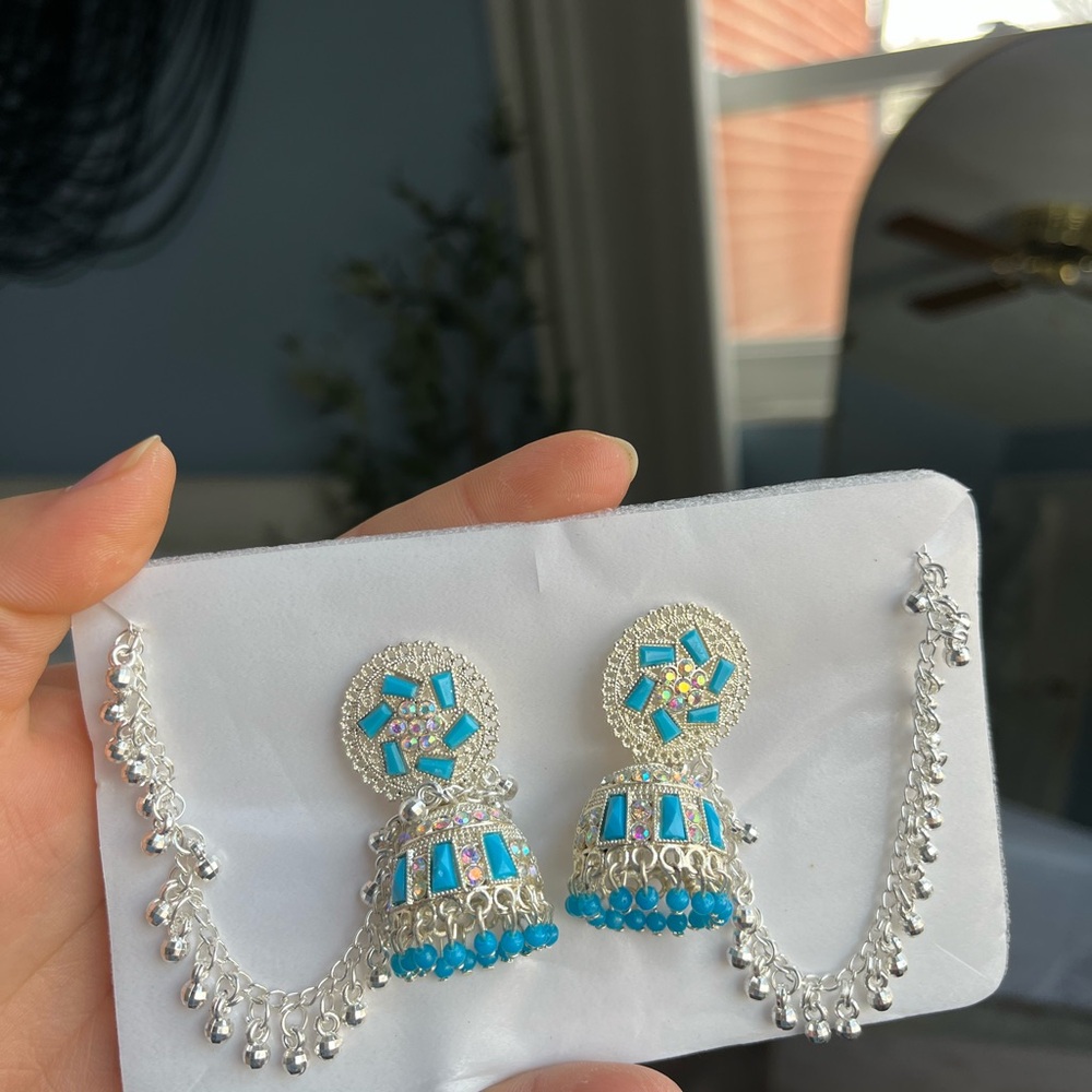 Silver and Blue Dangle Earrings